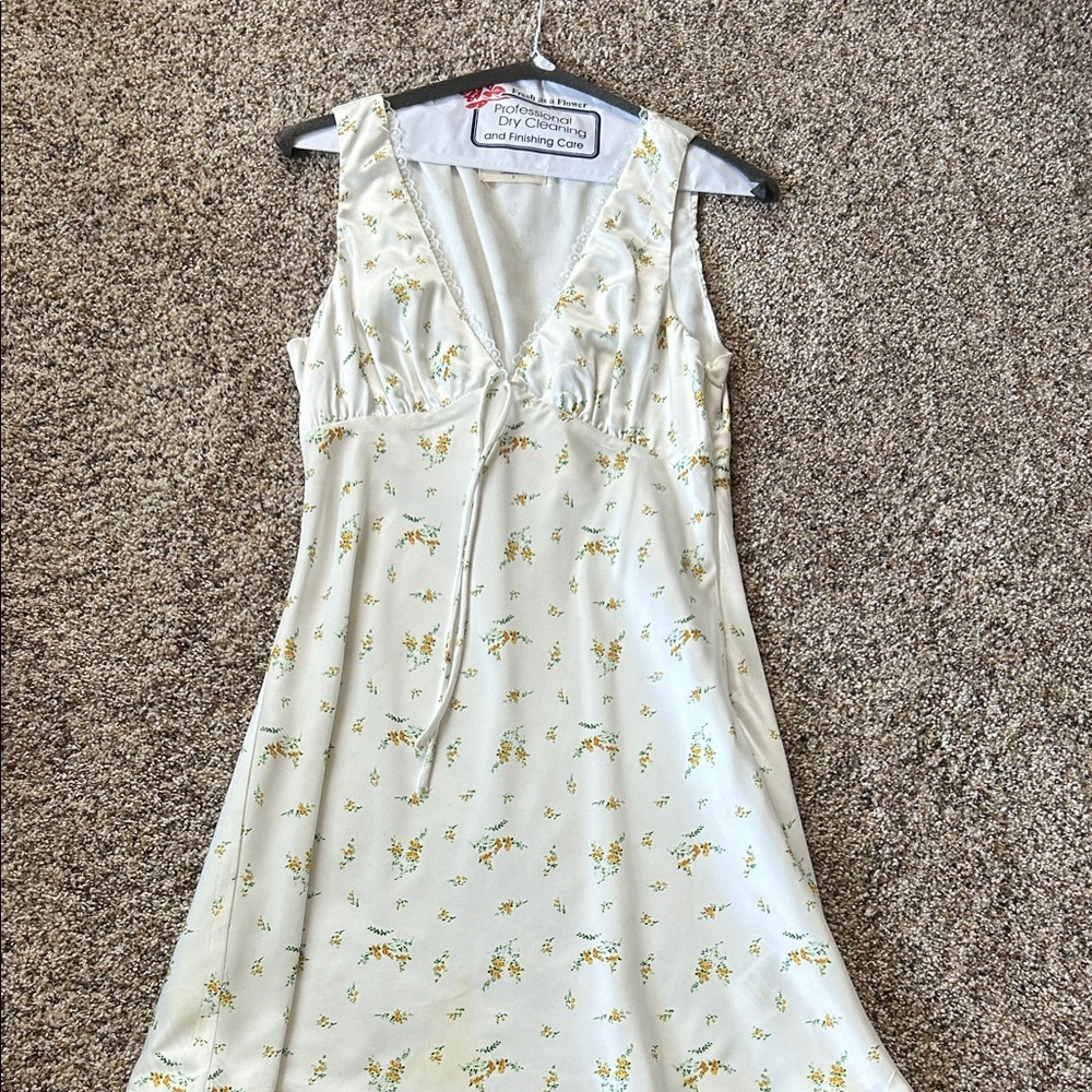 Cream Floral Slip Dress with Yellow Floral Print